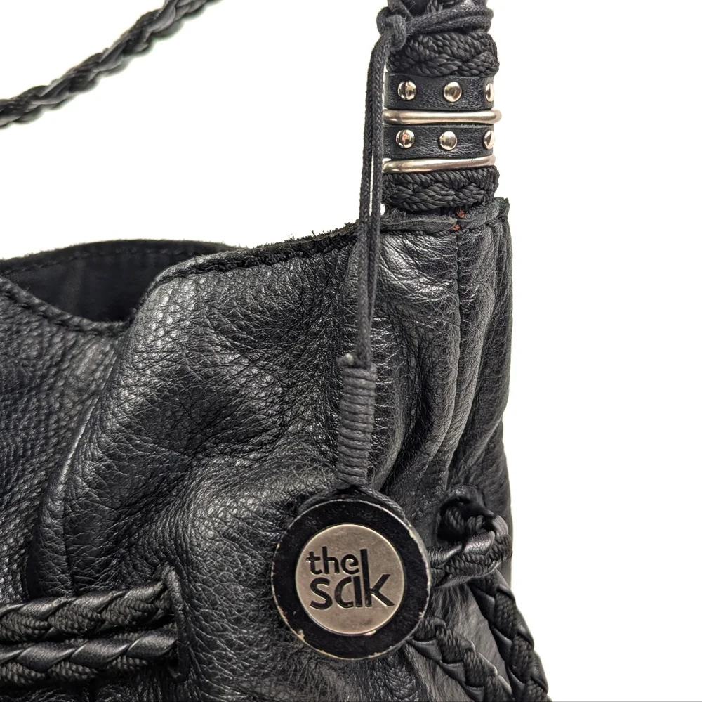 The Sak Bucket Bag Leather Hobo Drawstring Cinch Braided Strap Slouchy Boho Y2K